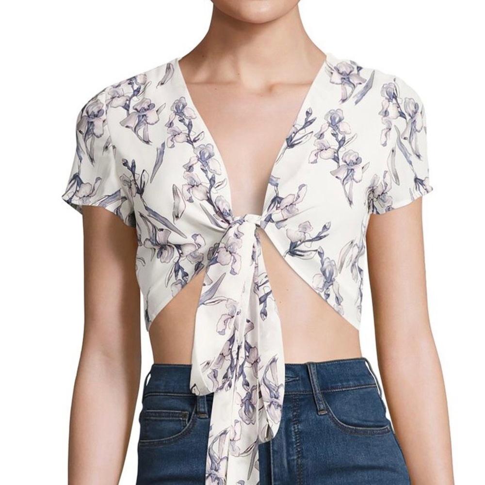 Lucca Couture white crop floral tie top
